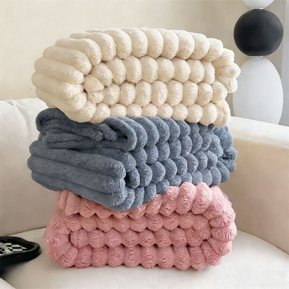 Giant ribbed faux fur throw blanket