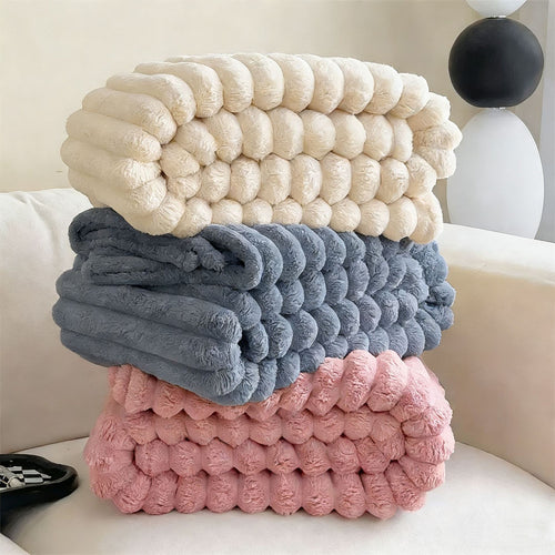 Giant ribbed faux fur throw blanket