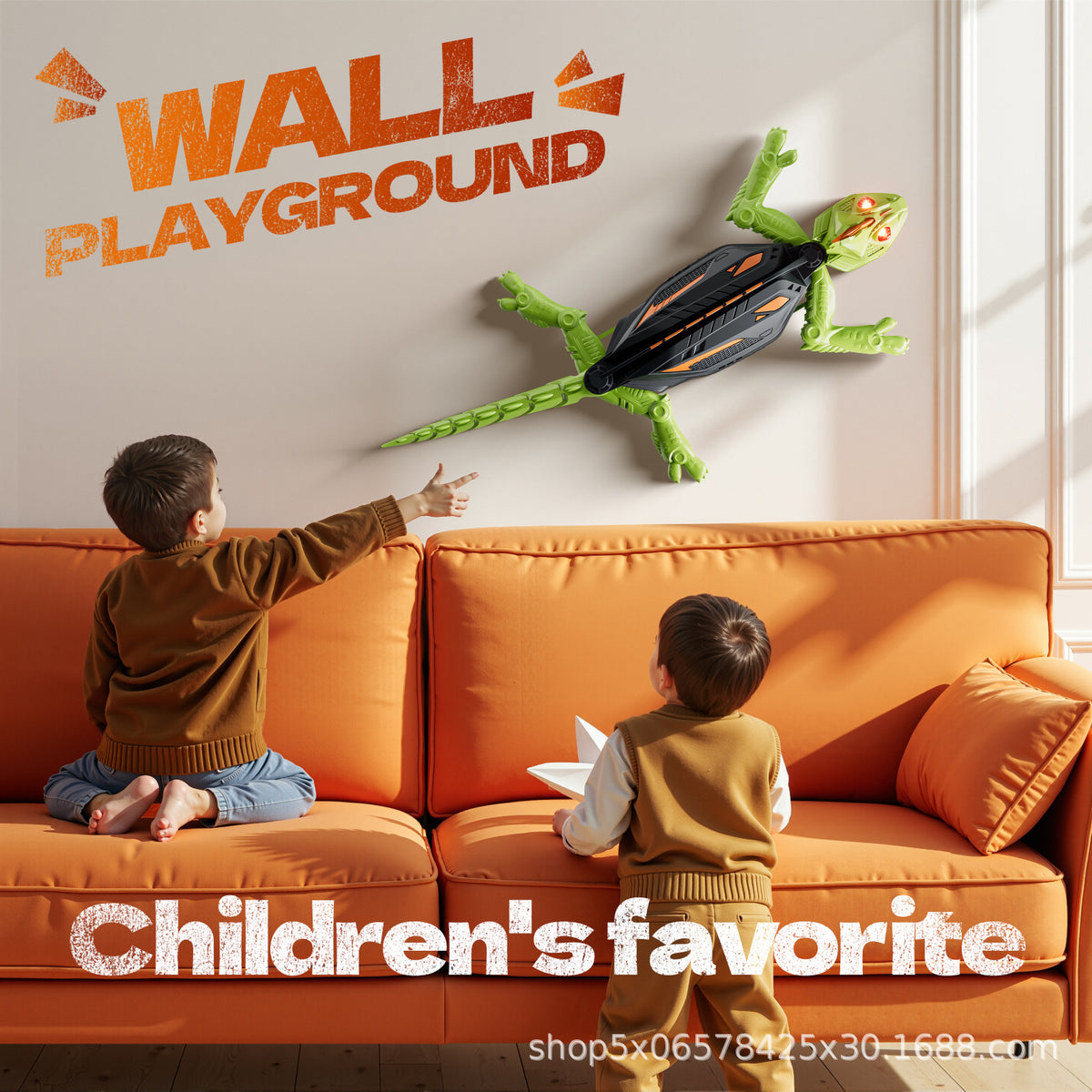 Children playing with the wall climbing gecko